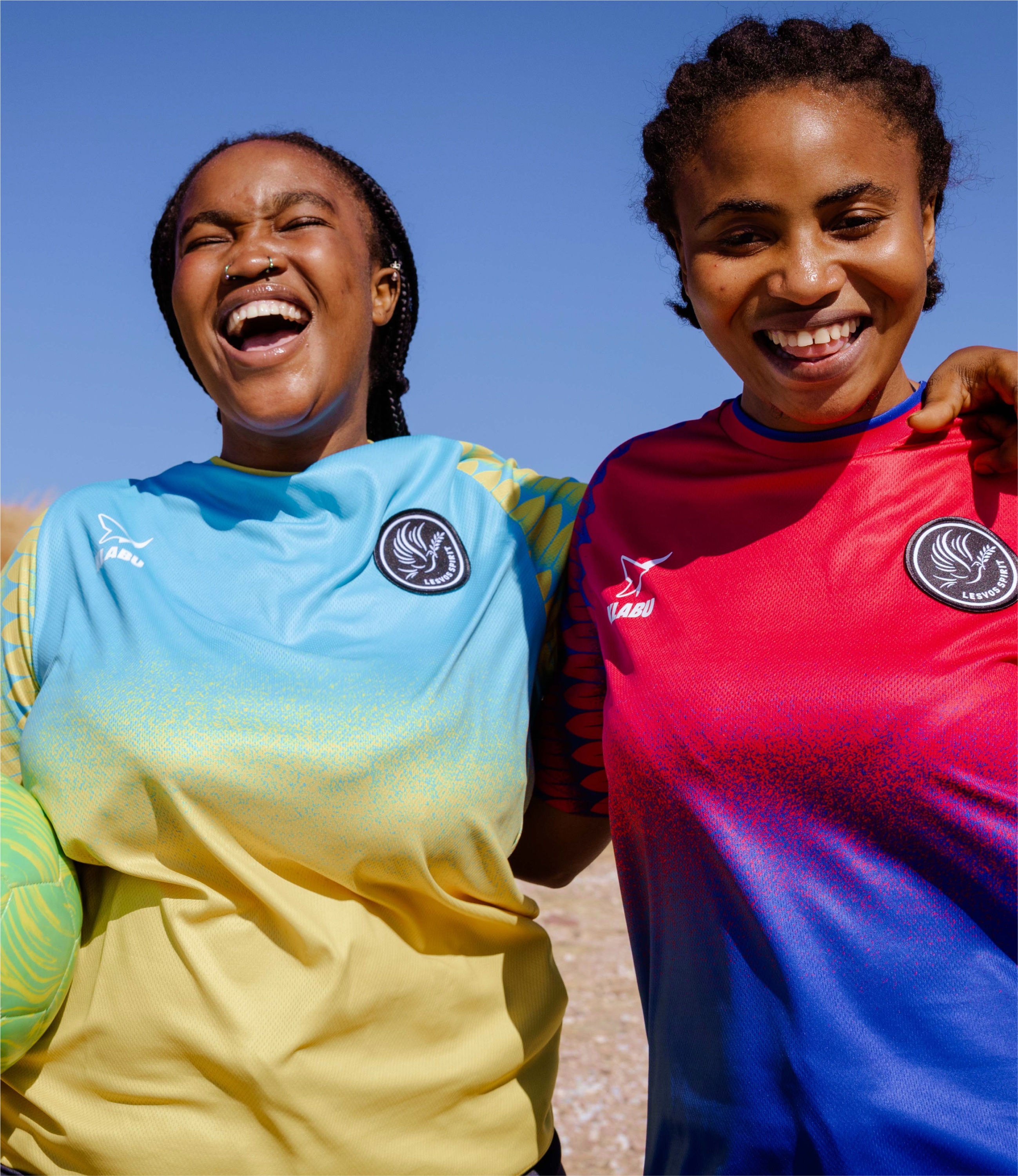 Two women in sportswear in Lesvos, Greece