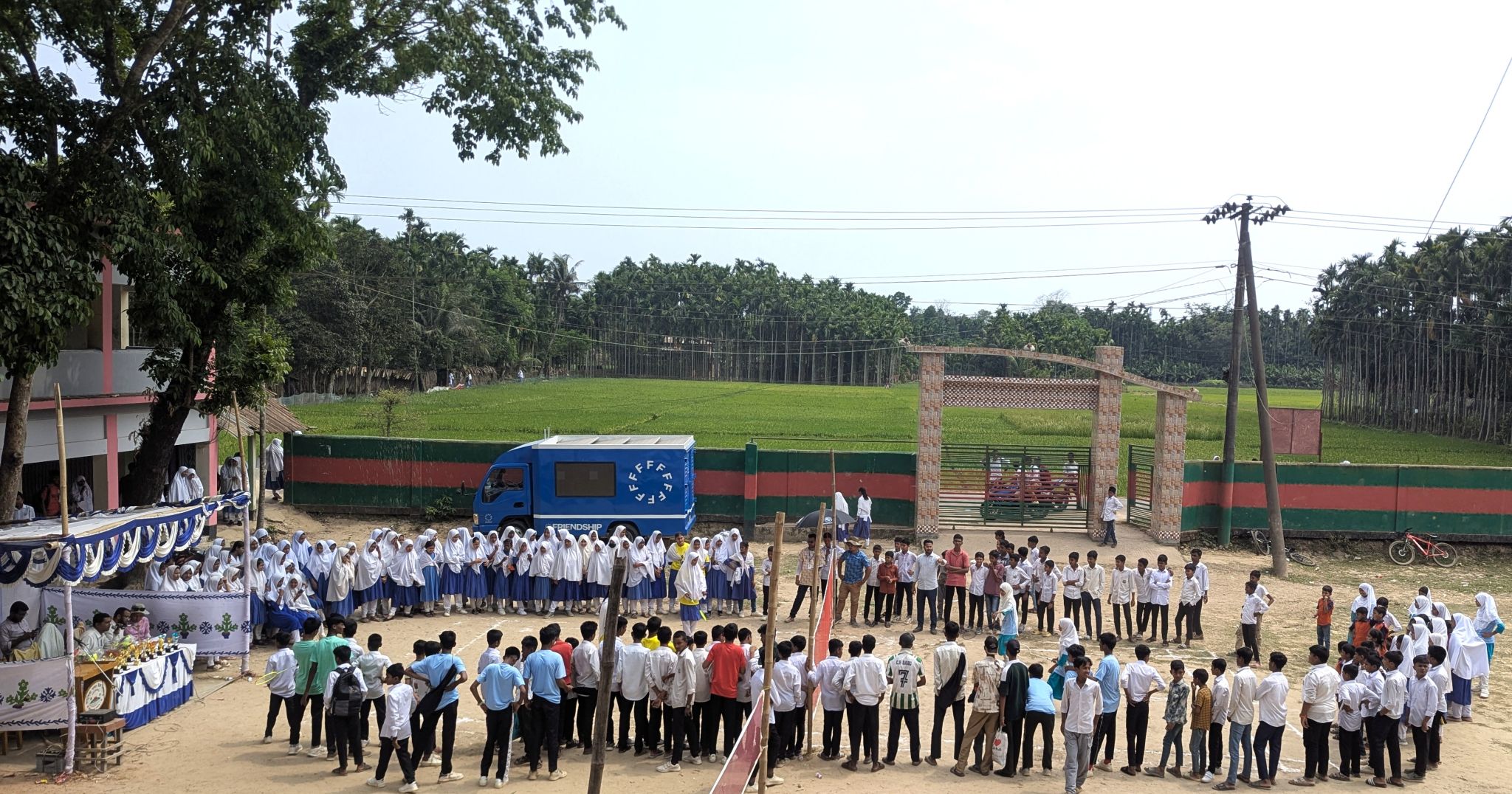 Blue mobile clubhouse in host community in Cox's Bazar