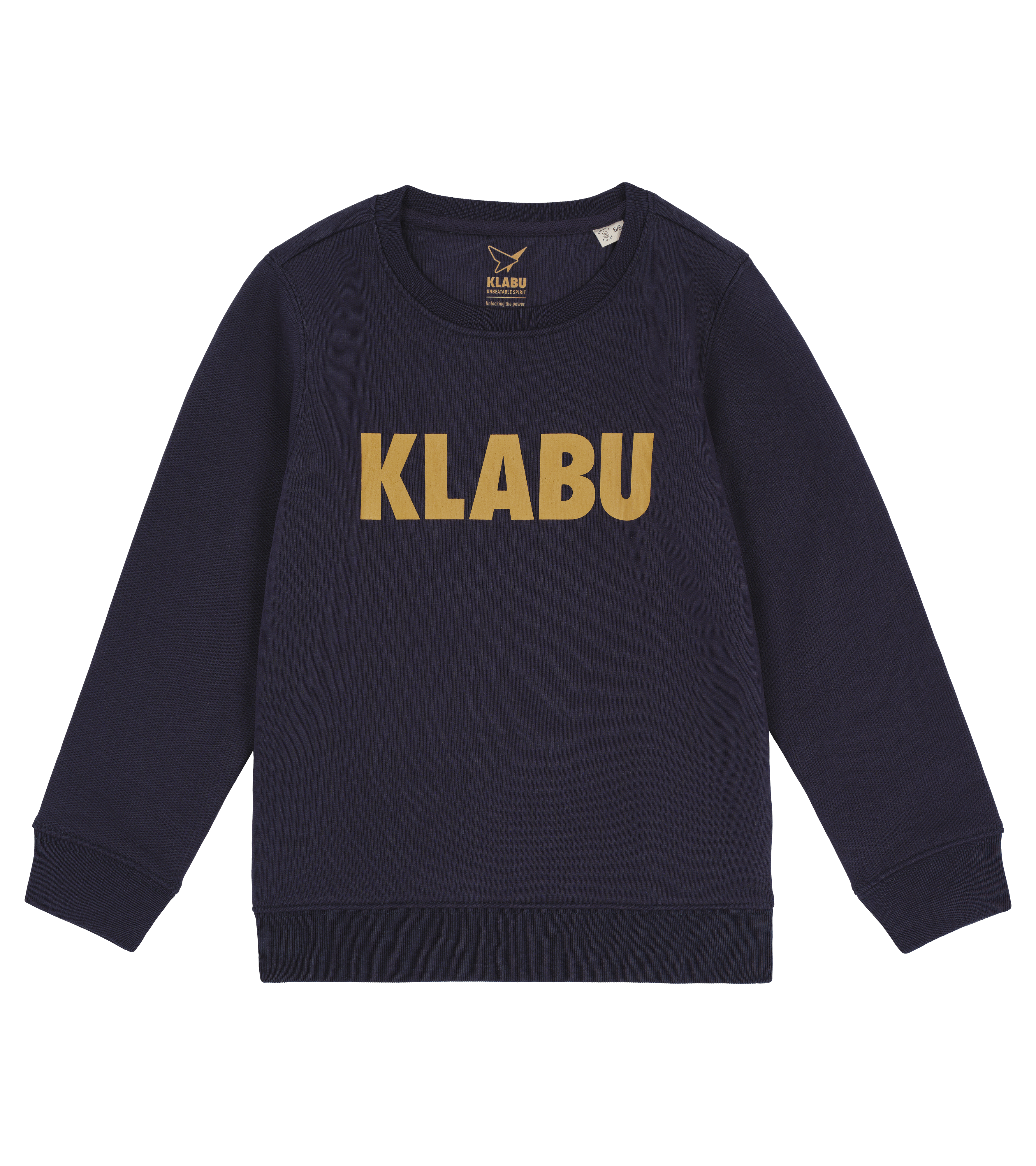 klabu navy sweater with gold graphic text